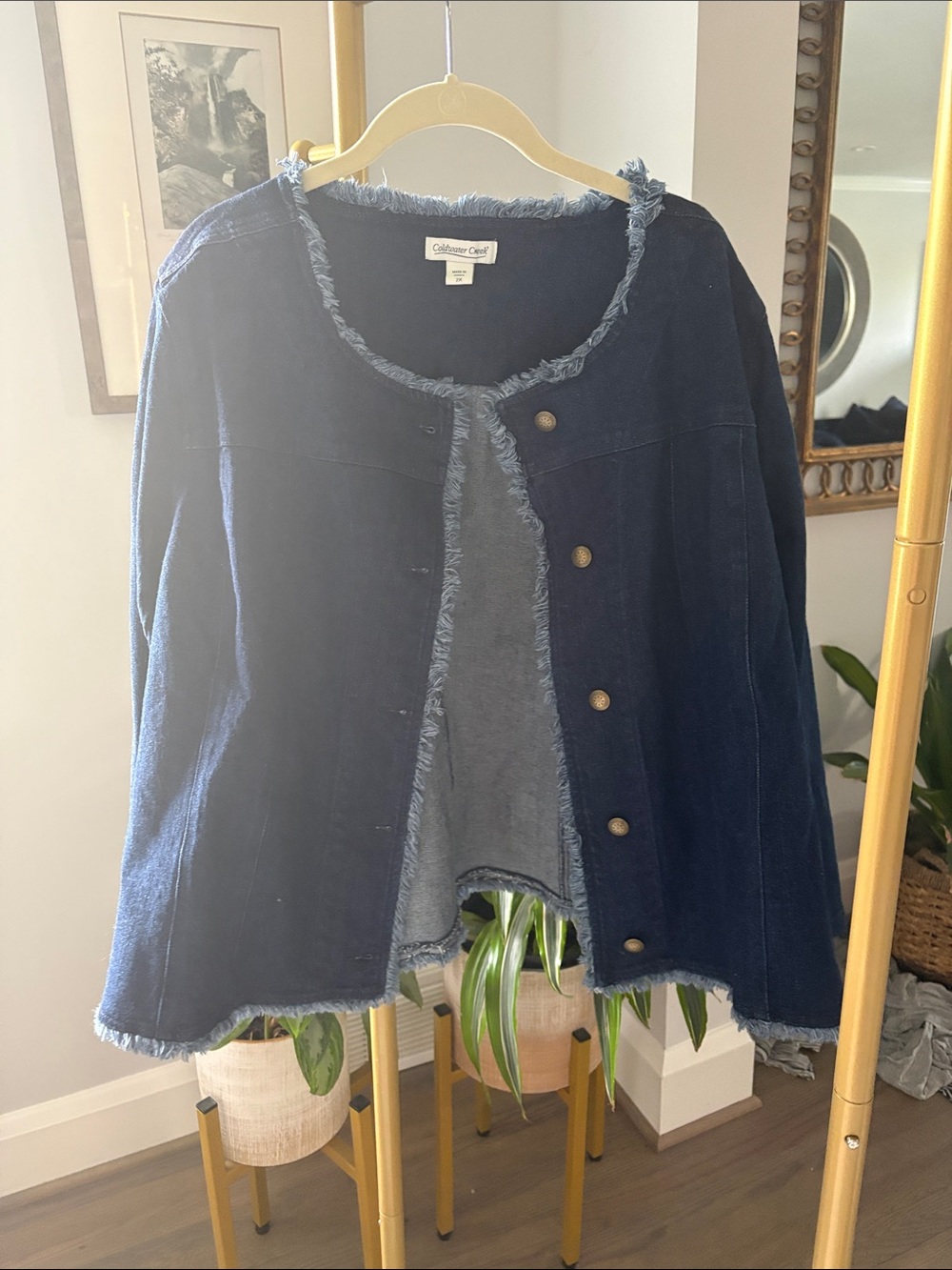 Coldwater Creek Navy Blue Frayed-Edge Denim Jacket